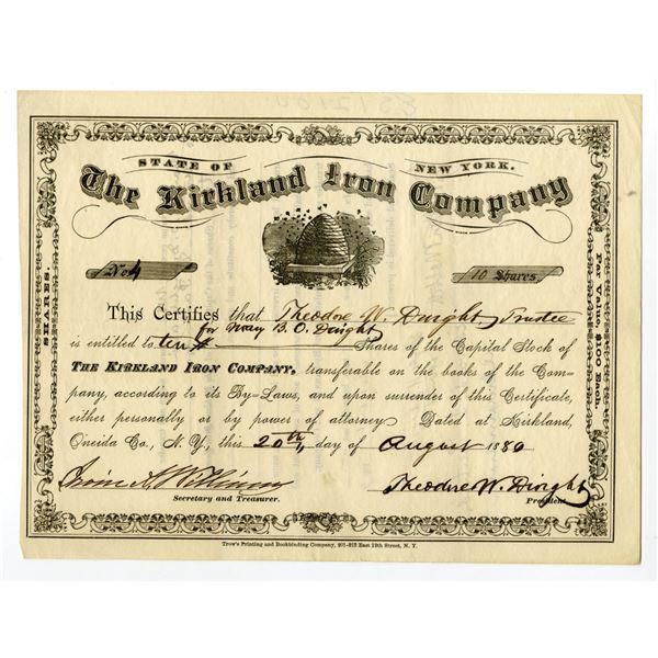 NY. Kirkland Iron Co., 1880 10 Shrs I/U Stock Certificate