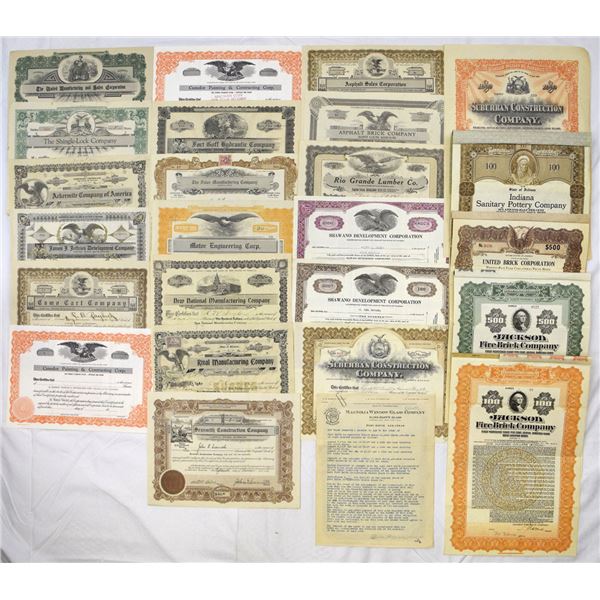 Industrial & Construction Enterprises Stock and Bond Assortment, 1890s to 1950s