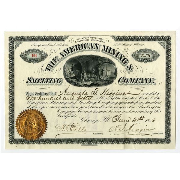 CO. American Mining & Smelting CO., 1883, I/U Stock Certificate.