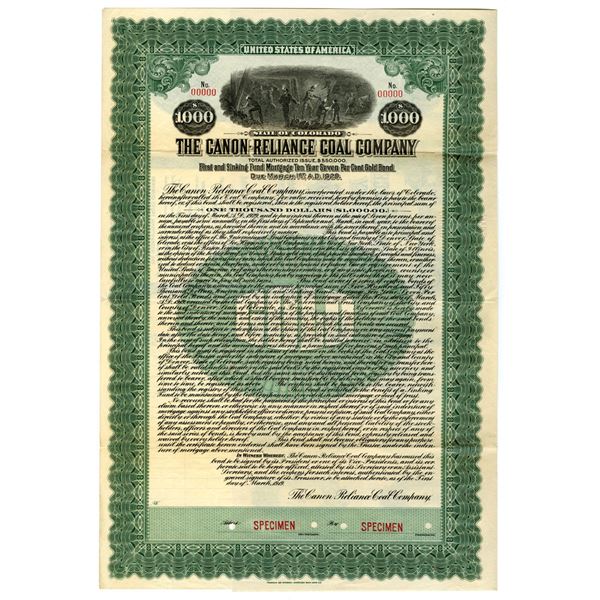 CO. Canon-Reliance Coal Co., 1919, Specimen Bond.