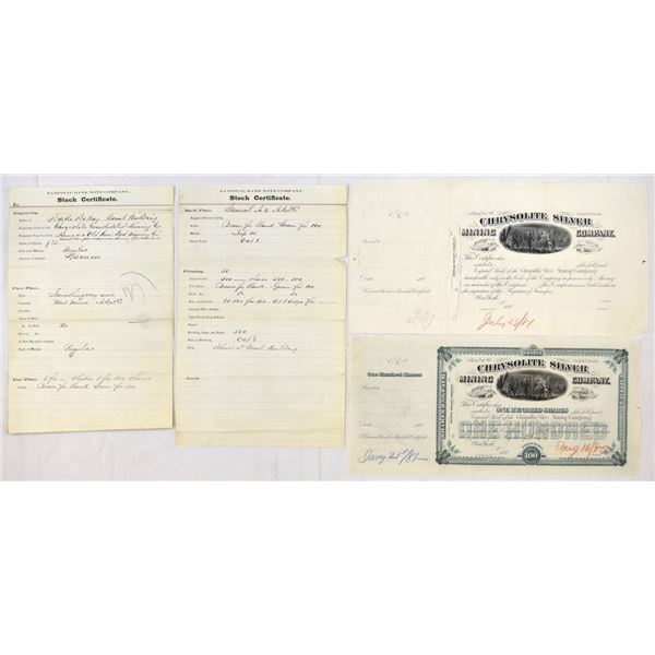 CO. Chrysolite Silver Mining Co., 1881, Unique Progress Proof Stock Certificate Production File.