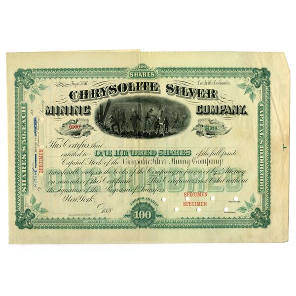 CO. Chrysolite Silver Mining Co., ND (1880s), Specimen Stock Certificate.