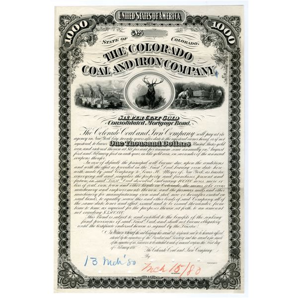 CO. Colorado Coal and Iron Co., 1880, Proof Bond.