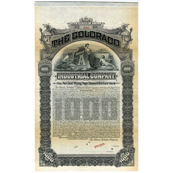 CO. Colorado Industrial Co., 1904 Specimen 5% Gold Coupon Bond.