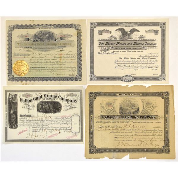 CO. Colorado Mining Stock Certificates, 1867 to ND (1900s).