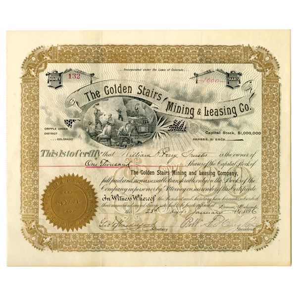 CO. Golden Stairs Mining & Leasing Co., 1986, I/U Stock Certificates.