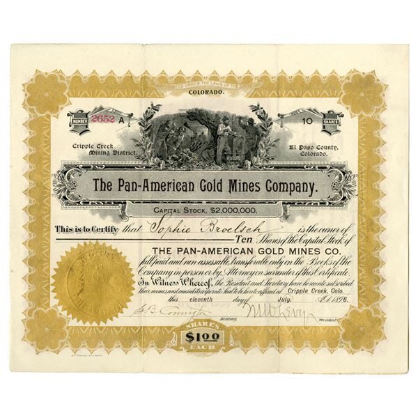 CO. Pan-American Gold Mines Co., 1896, I/U Stock Certificate.