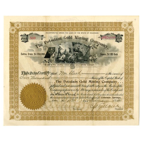 CO. Potsdam Gold Mining Co., 1896, I/U Stock Certificate.