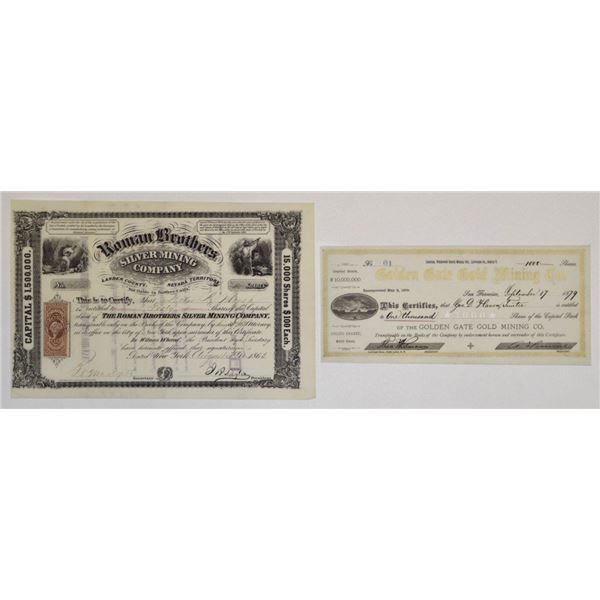 Dakota Territory, and Nevada, 1865 and 1879, I/U Stock Pair.