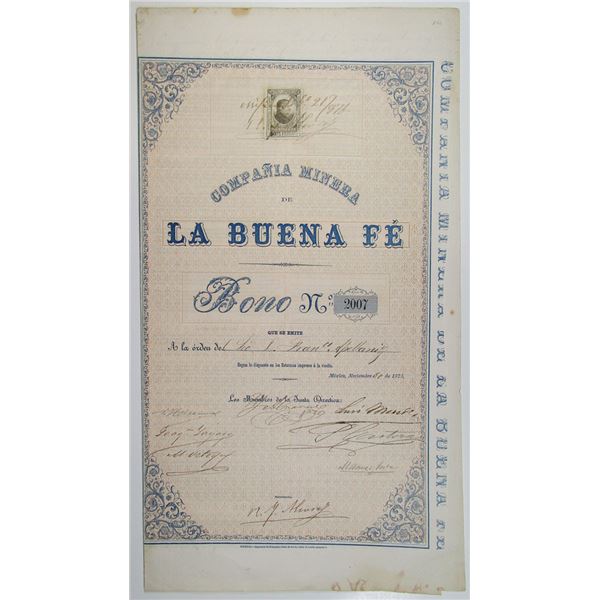 Mexico. Compania Minera de la Buena Fe 1875 I/U Bond