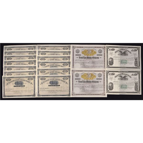 MT. Montana Mining Companies, 1880s to 1900s, U/U Stock Certificates Including Gold Coin Vignetted C