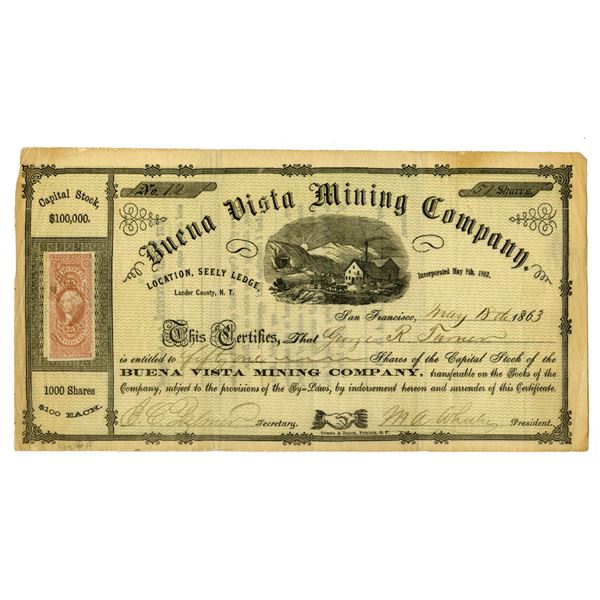 Nevada Territory. Buena Vista Mining Co., 1863, I/U Stock Certificate.