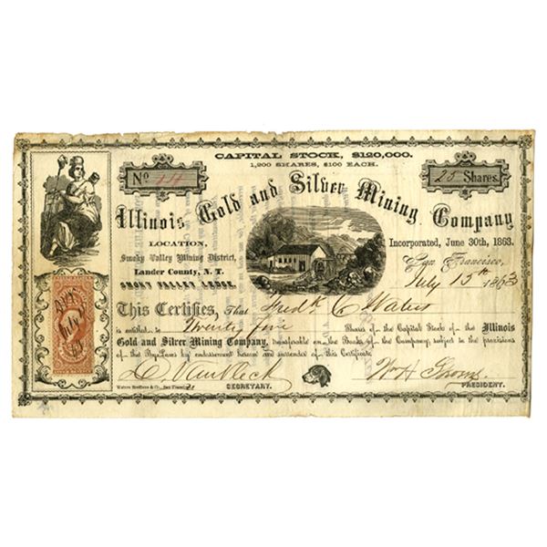 Nevada Territory. Illinois Gold and Silver Mining Company, 1863, I/U Nevada Territory Stock Certific