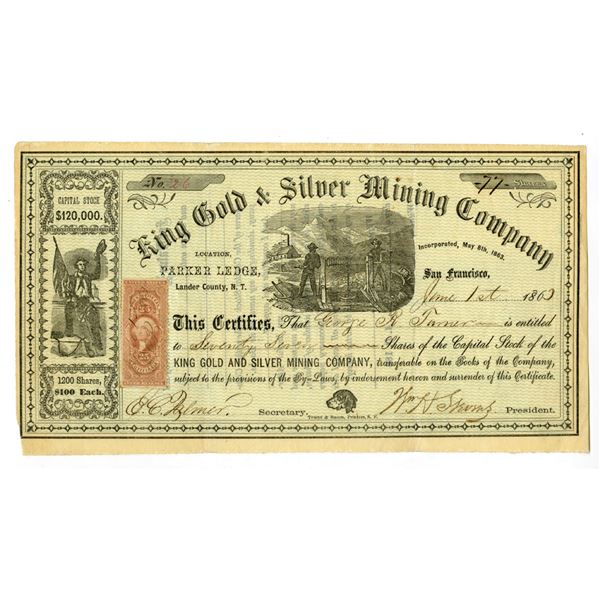 Nevada Territory. King Gold & Silver Mining Co., 1863, I/U Stock Certificate
