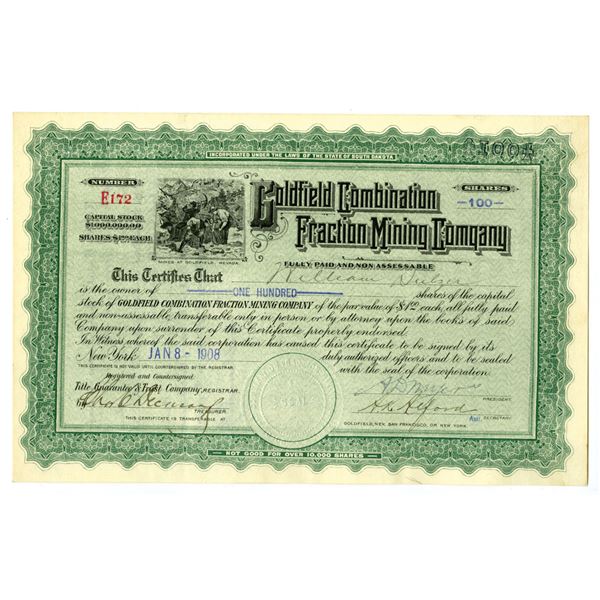NV. Goldfield Combination Fraction Mining Co., 1908, I/U Stock Certificate.