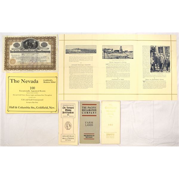 NV. Nevada Mining Boom Ephemera & Stock Certificate Assortment, ca.1900s.
