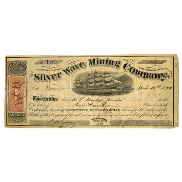 NV. Silver Wave Mining Company, 1870, I/U Stock Certificate