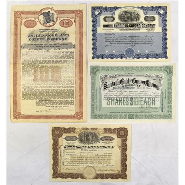 New Mexico Mining Stock and Bond Quartet, 1900 to 1930s.
