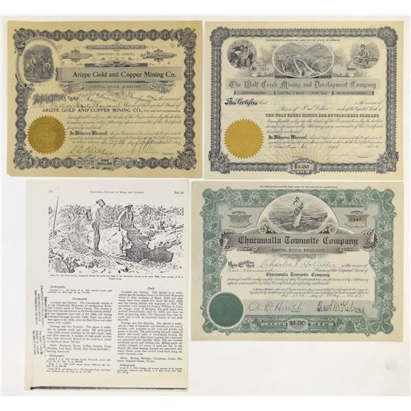 Arizona, California, and Oregon, ND (1900s) to 1911, Stock Certificate Trio.
