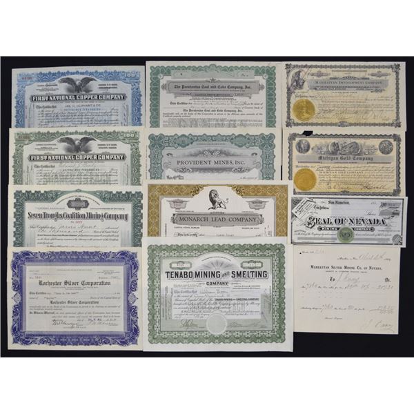 NV. AZ., Western & Eastern Mining, Copper, Silver, and Lead Securities Lot, ca. early 1900s