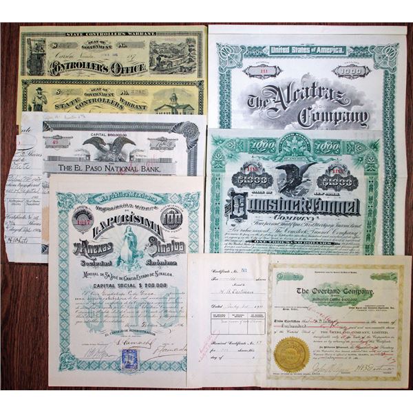 Miscellaneous Mining and Related Stocks, Bonds, and Warrants Group of 7, ca.1880-1910s