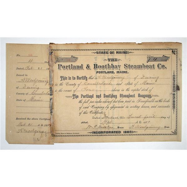 ME. Portland & Boothbay Steamboat Co., 1889, I/U Stock Certificate