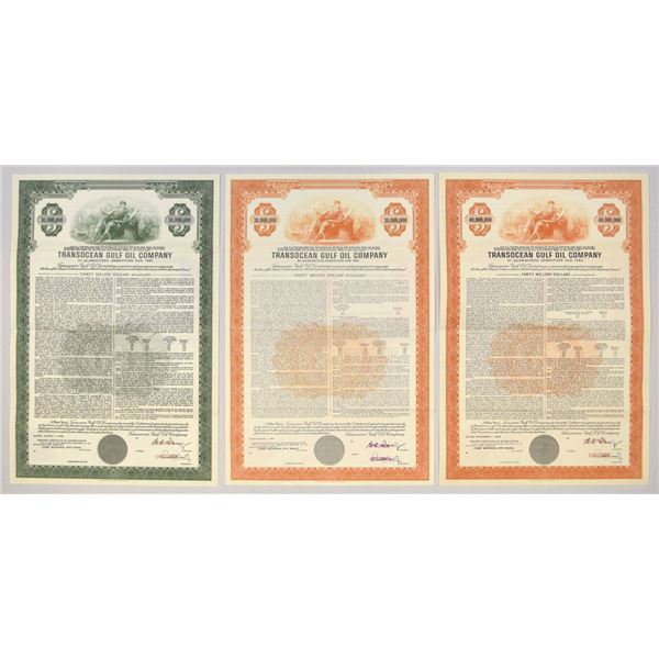PA. Transocean Gulf Oil Co., 1968 to 1969, High Denomination Specimen Bond Trio.