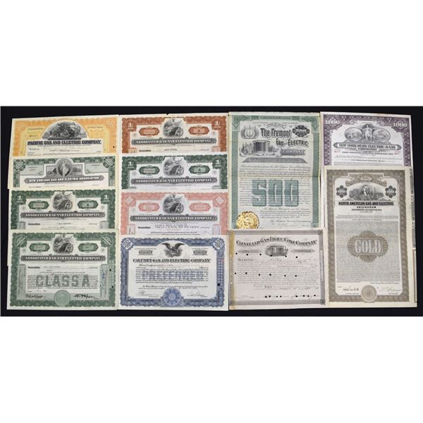 Gas and Electric Industry, ca. 1900s to 1940s, Issued Stock and Bond Assortment