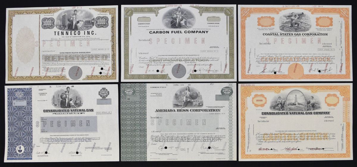 Oil and Gas Related Specimen Stock and Registered Bond Certificates ...