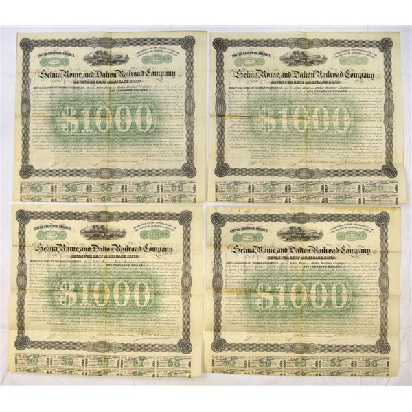 AL. & GA., Selma, Rome and Dalton Railroad Co., 1867, I/U 7% Coupon Bond Quartet.