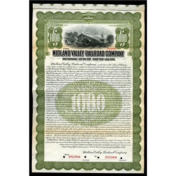 AR. Midland Valley Railroad Co., 1913, Specimen Gold Coupon Bond