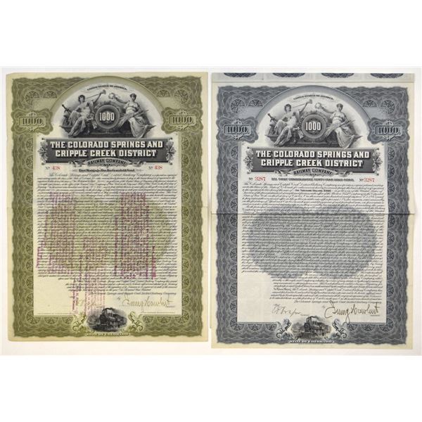 CO. Colorado Springs and Cripple Creek District Railway Co., 1900 and 1902, I/.U Gold Coupon Bond Pa
