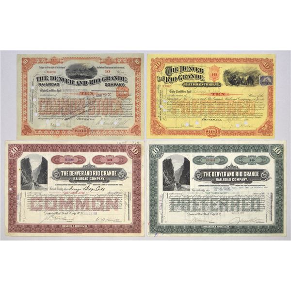 CO. Denver and Rio Grande Railroad CO., 1900 to 1920, I/C and I/U Stock Certificate Quartet.