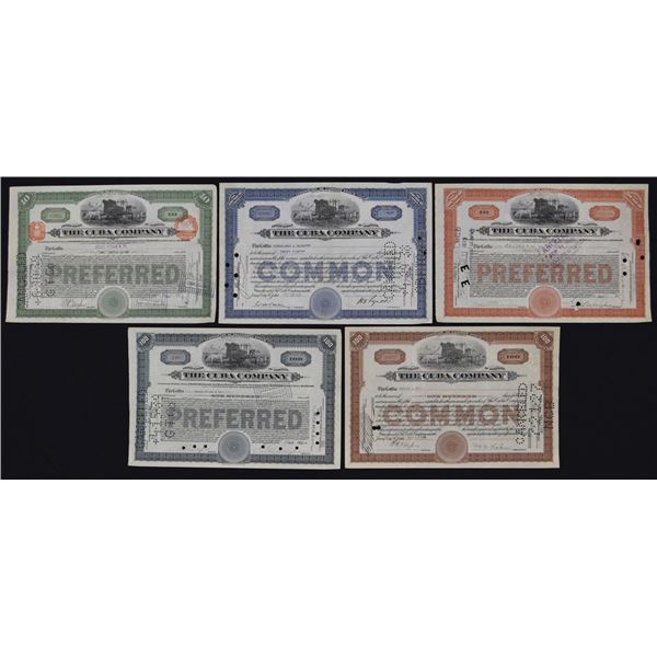 Cuba. Cuba Co., 1918 to 1938, I/C Stock Certificate Assortment.