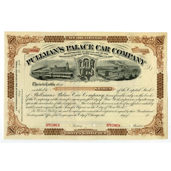 IL. Pullman's Palace Car Co., ND (1880s), Specimen Stock Certificate.