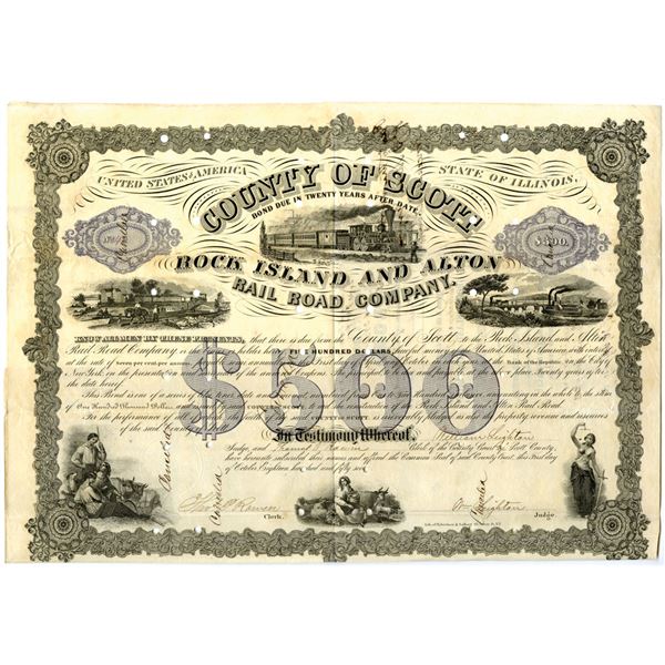 IL. Rock Island and Alton Rail Road Co., 1857, I/C Coupon Bond.