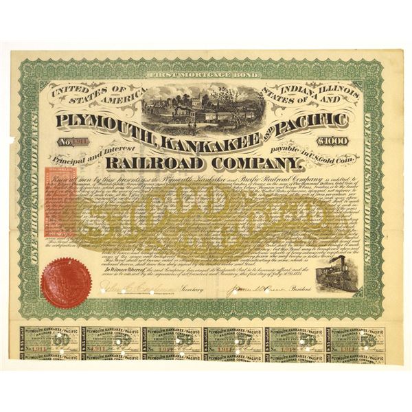 IL&IN. Plymouth, Kankakee and Pacific Railroad Co., 1871, I/C Bond.
