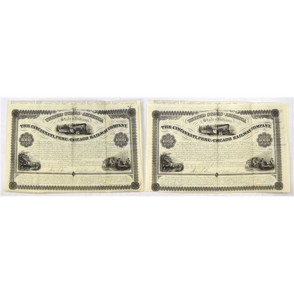 IN. Cincinnati, Peru and Chicago Railway Co., 1855, issued Coupon Bond Pair.