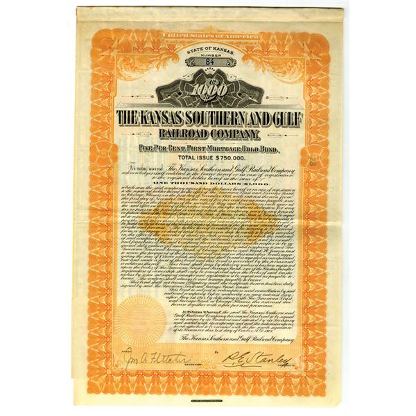 KS. Kansas Southern and Gulf Railroad Co., 1908, I/U Bond.