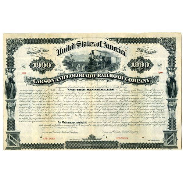 NV. Carson and Colorado Railroad Co., 1881, Specimen Bond.