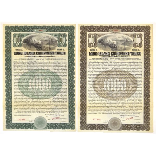 NY. Long Island Equipment Trust , 1917 and 1920, Specimen Gold Coupon Bond Pair, both Unlisted in Co