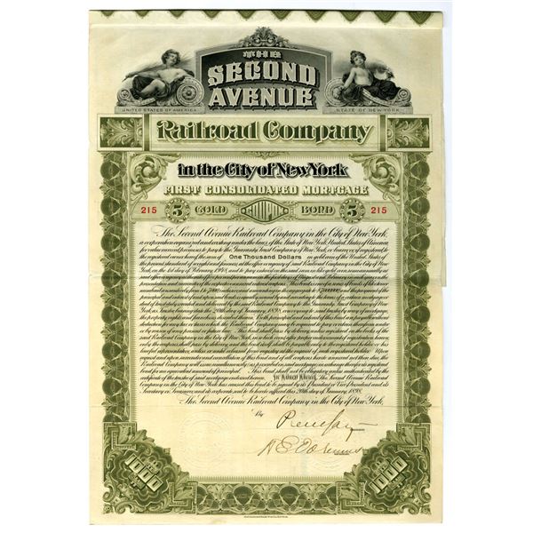 NY. Second Avenue Railroad Co., 1898, I/U Bond.