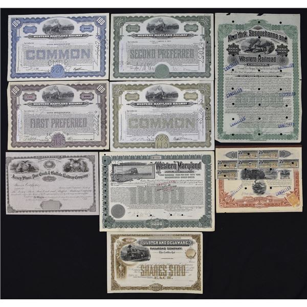 NY., MD., NJ., Western Maryland, Susquehanna, Uster and Delaware Railway Certificates, 1880-1905s