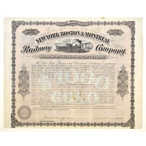 New York Boston & Montreal Railway Co., 1873, I/U Gold Coupon Bond