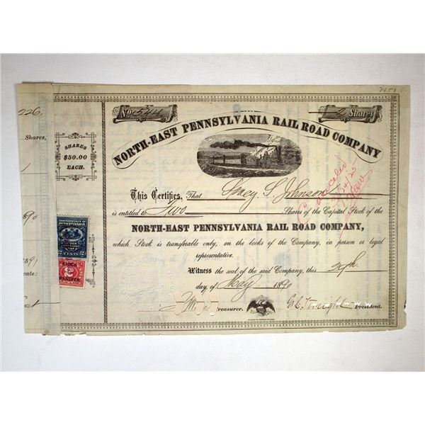 PA. North-East Pennsylvania Rail Road Co., 1890. 2 Shrs Capital Stock I/C Cert