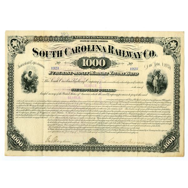 SC. South Carolina Railway Co., 1881, Issued Bond.