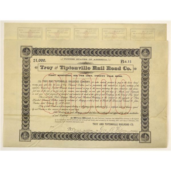 TN. Troy and Tiptonville Rail Road Co,. 1888, I/U Coupon Bond.
