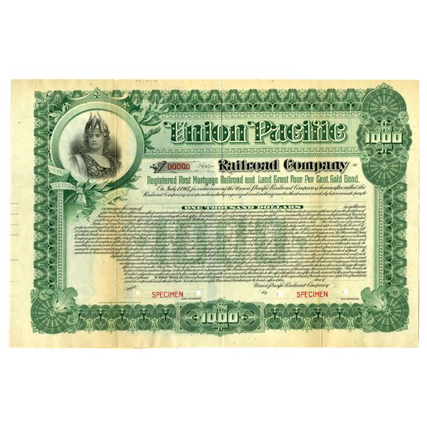 UT. Union Pacific Railroad Co., 1897, Specimen Bond.