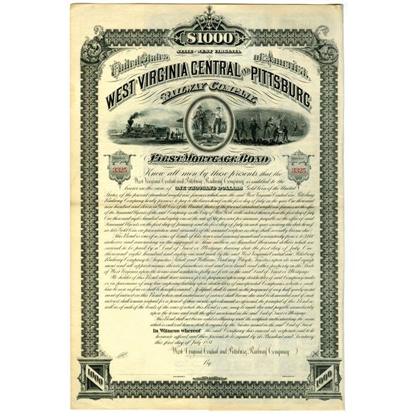 WV. West Virginia Central and Pittsburg Railway Co., 1881, Unissued Bond.