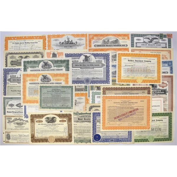 Real Estate, Mortgage, and Land Related Issued Stock Certificates, ca.1900 to 1940s.